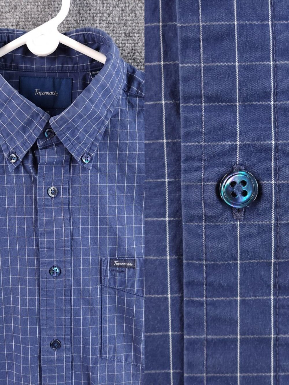Faconnable Medium Short Sleeve Button-Down Check Club Blue Pocket Mens French